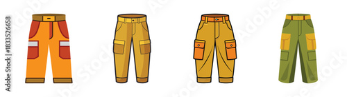 Explore trendy cargo pants styles: orange, khaki, and green for fashion and outdoor wear today