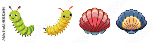 Cute cartoon caterpillars and flower buds illustration for kids educational resources design