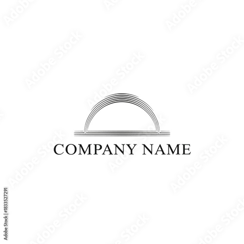 Abstract Company Logo Design with Arched Lines and Horizontal Bar.