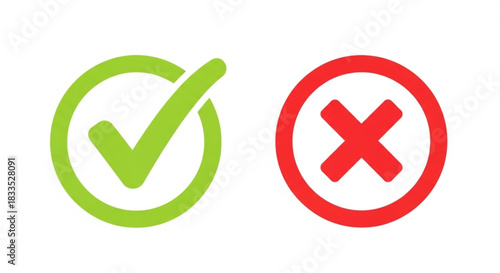 checkmark and red cross symbols indicating agreement and disagreement, success and failure, or correct and incorrect options