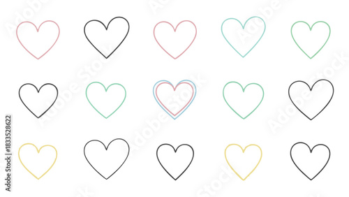 Collection of Heart Outlines in Various Shades and Styles.