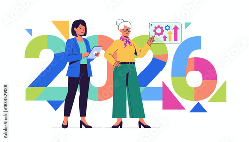 Collaboration for 2026 business strategy Women planning future goals and professional growth