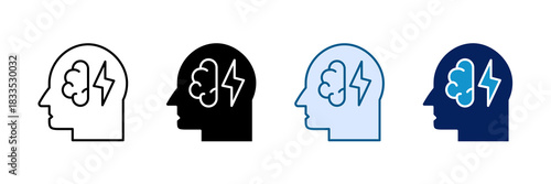 Brain Energy Icon Set Multiple Style Collection