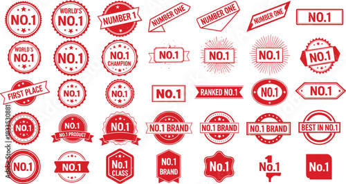 Collection of red number one and award stamps and seals