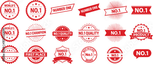 Collection of red number one and quality stamps and badges