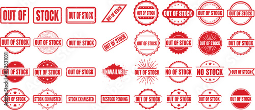 Collection of red out of stock and other stamp graphics