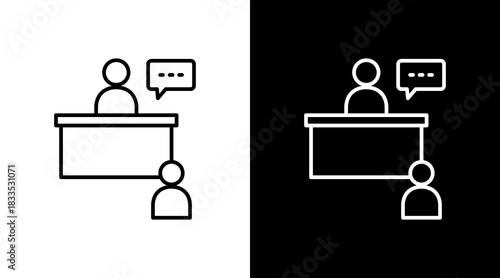 Interview Desk Outline White Icon Set Design