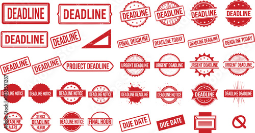 Collection of red rubber stamps with various business and legal terms