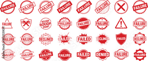 Collection of red stamps indicating failure and rejection
