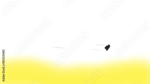 The Sun's corona oscillates below. A satellite or space object moves rapidly above the yellow mass.