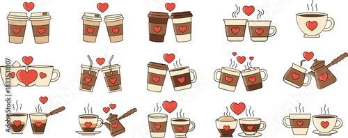 Cozy coffee cups with heart decorations for warmth and love
