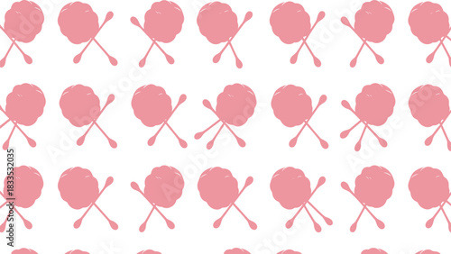 Seamless Pink Cotton Candy Swirls Pattern with Crisscross Sticks on White Background, Sweet Fluffy Dessert Illustration for Wallpaper, Textile, and Wrapping Paper