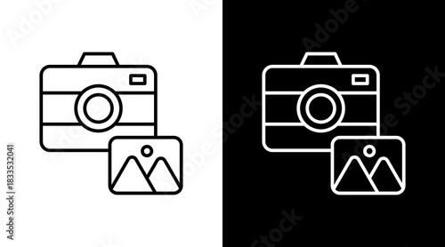 Photo Shoot Outline White Icon Set Design