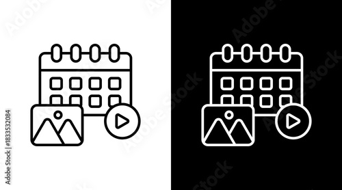 Content Calendar Outline White Icon Set Design