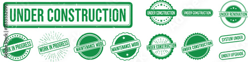Green under construction signs and official stamp graphics