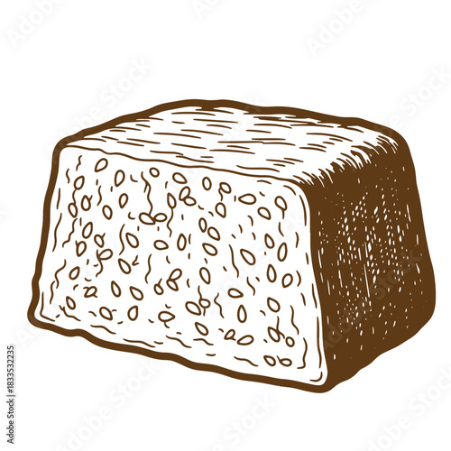 Hand drawn illustration of a brown seeded loaf of rustic artisanal bread