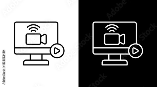 Live Stream Outline White Icon Set Design