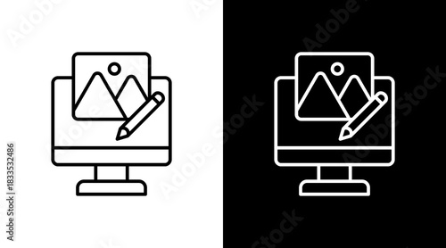 Photo Editing Outline White Icon Set Design