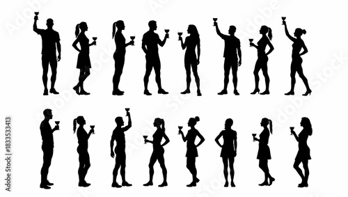 Black vector illustration of a men and women meeting on business lunch