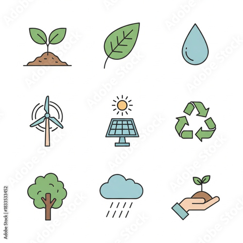 “Ecology & Environment Icon Set – Clean Flat Line