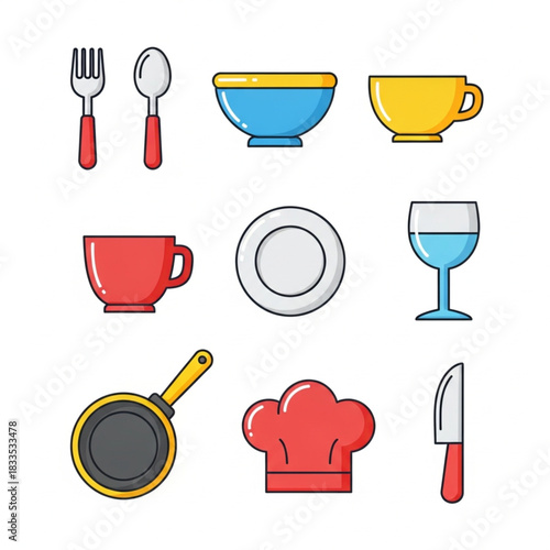 Food & Kitchen Icon Set – Cute Flat Vector