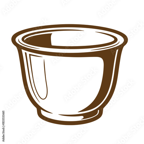 Simple brown sketch of a vintage bowl isolated on white background for design
