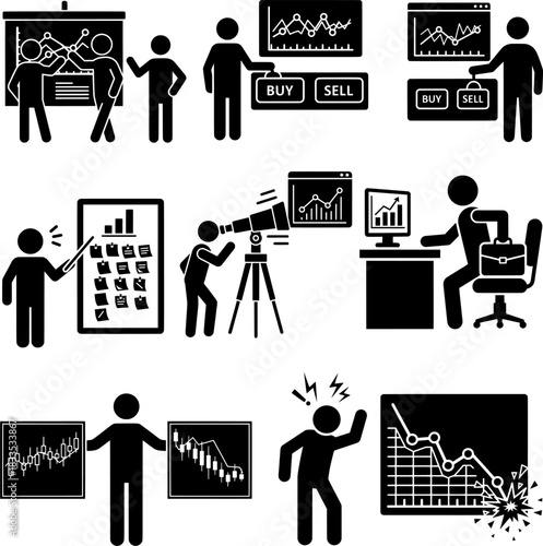 Market Crash and Failure Risk in Financial Trading Icon Set