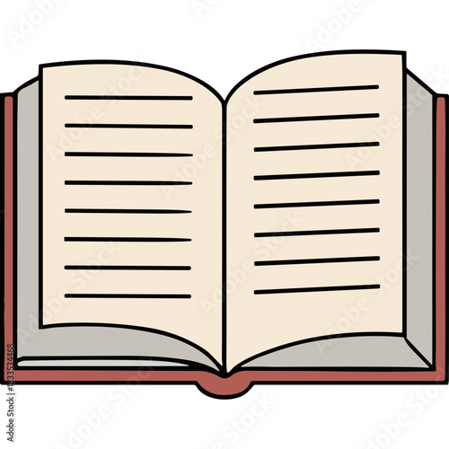 Open Hardcover Book With Cream Pages Lined With Text In Tan And Red Binding On A White Background