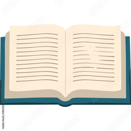 Open Hardcover Book with Lined Pages Ready for Reading Knowledge Learning Literature and Education on a White Background