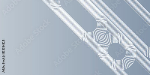 Minimalist digital art featuring overlapping geometric shapes and fine diagonal lines on a grey gradient background.