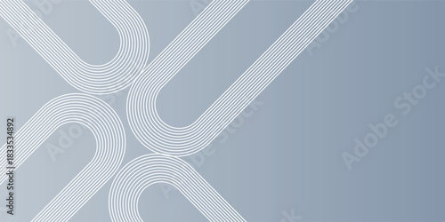 Abstract background with interlocking geometric U-shaped lines on a muted blue-gray gradient.