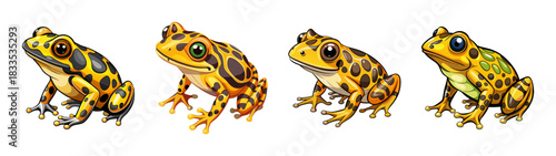 Collection of colorful poison dart frogs vector illustration amphibian animal wildlife art design