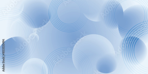 Abstract light blue background featuring overlapping translucent spheres and concentric circle patterns.