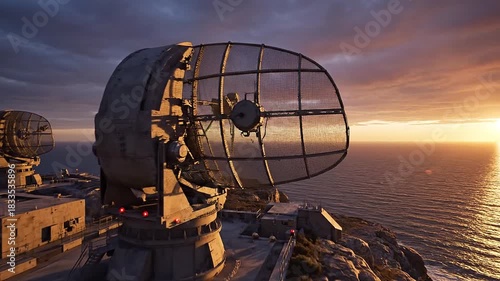 Aerial defense radar scans the horizon for unauthorized aircraft signals.