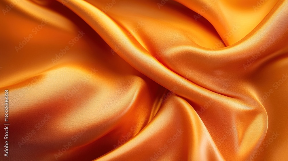 Fototapeta premium Flowing Orange Silk Fabric with Soft Folds and Warm Glow 