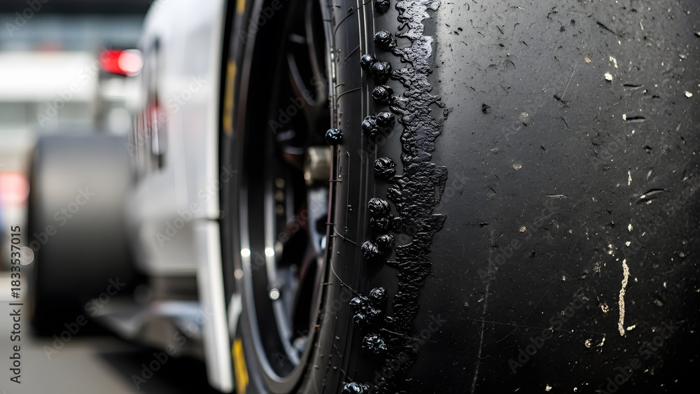 Naklejka premium Racing Car Slick Tire with Rubber Pickup Debris