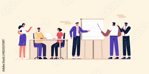 Diverse business team meeting presentation and discussion of financial growth