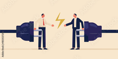 Businessmen connecting with energy collaboration synergy and power in partnerships