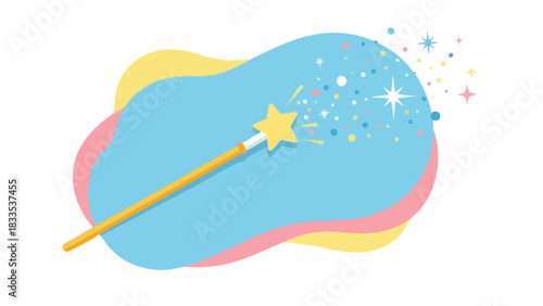 Magical Star Wand with Sparkling Dust and Colorful Background