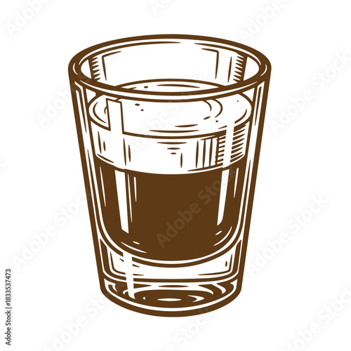 Artistic sketch illustration of a coffee or espresso shot glass isolated on white