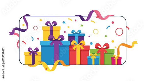 Festive Celebration Colorful Gift Boxes and Confetti Vector Illustration