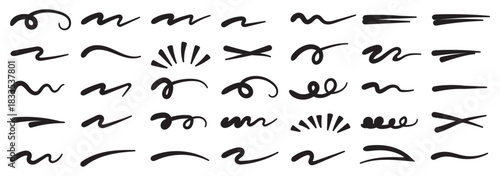 Set of hand drawn black doodle lines underlines scribbles elements