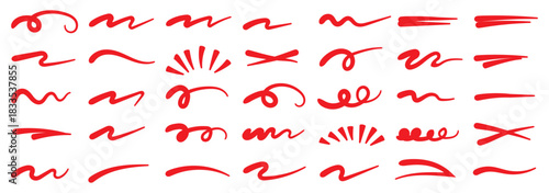 Hand drawn underline set. Marker brush strokes collection. Rough charcoal strokes. Collection of vector grunge brushes. Vector horizontal chalk lines drawn by hand.