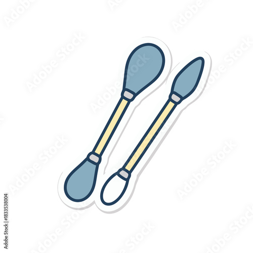 Pair of Light Blue and Yellow Cotton Swabs with Textured Ends Isolated on Black Background Ideal for Hygiene and Personal Care Concepts