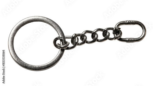 Metal keychain with keyring and chain links, perfect accessory for holding keys, transparent background element
