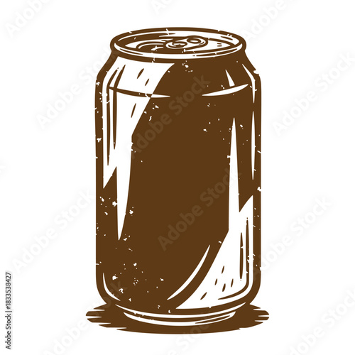 Brown sketch vintage soda can illustration on white background for beverages theme