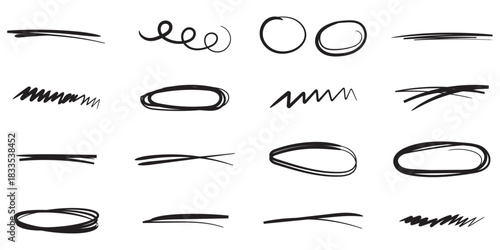 Set of hand drawn black doodle lines underlines scribbles elements