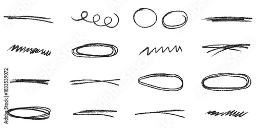 Red marker strokes set. Hand drawn lines for underlining text. Grunge brush paint stripes. Highlight scribble. Correction cross out sign.