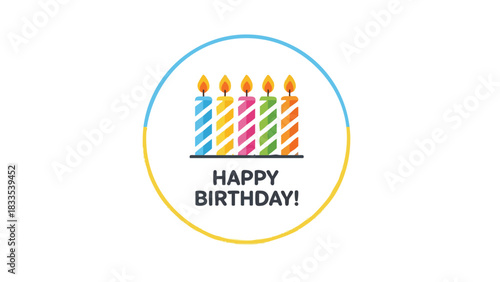 Colorful Birthday Candles Against a White Background, Surrounded by a Blue and Yellow Circle