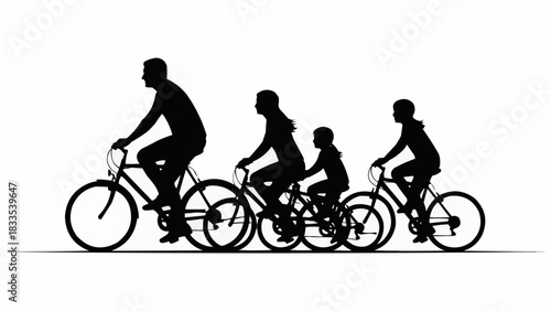 Family cycling together on a sunny day enjoying outdoor activity.